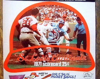 Vintage 1971 St. Louis Cardinals Scorecard, Cards vs Reds, Lou Brock, Joe Torre, Johnny Bench, Pete Rose, Gift for Him, Christmas