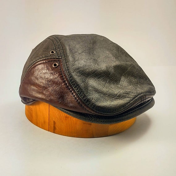 Leather Flatcap cobra Moss/chestnut 