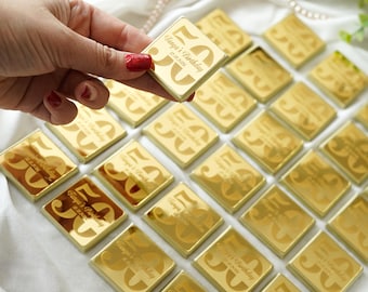 Personalized Gold Wrapped Chocolate Favors, Wedding Engagement Birthday Party Treats