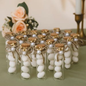10 Scatoline Portaconfetti A Pois Rosa E Bianco Con Fiocco Marrone - Per Matrimonio, Battesimo, Comunione (5x5x5 Cm) - 3