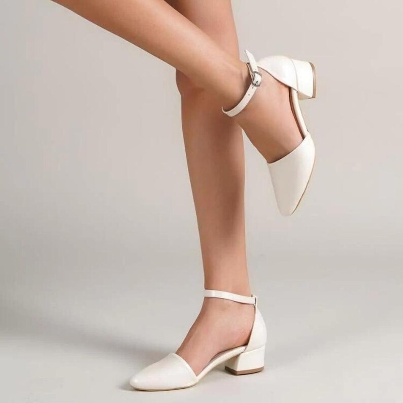Silky Satin Wedding Shoes, Low Block Heels for Bride, Ankle Strap ...