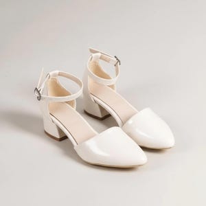 Wedding Heels, Silky Satin Wedding Shoes, Low Block Heels for Bride, Women Bridal Ankle Strap Wedding Short Flat Sandal, Gift for Her