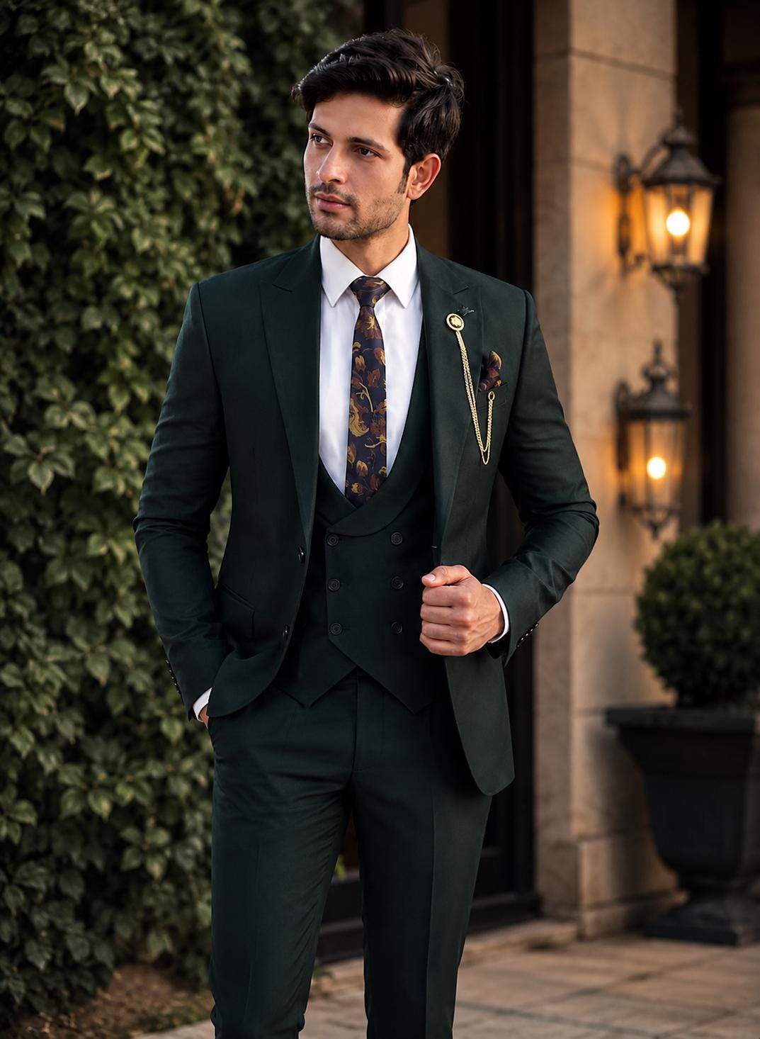 emerald green dress men Men Emerald Green Three-Piece Bespoke Suit main image 0