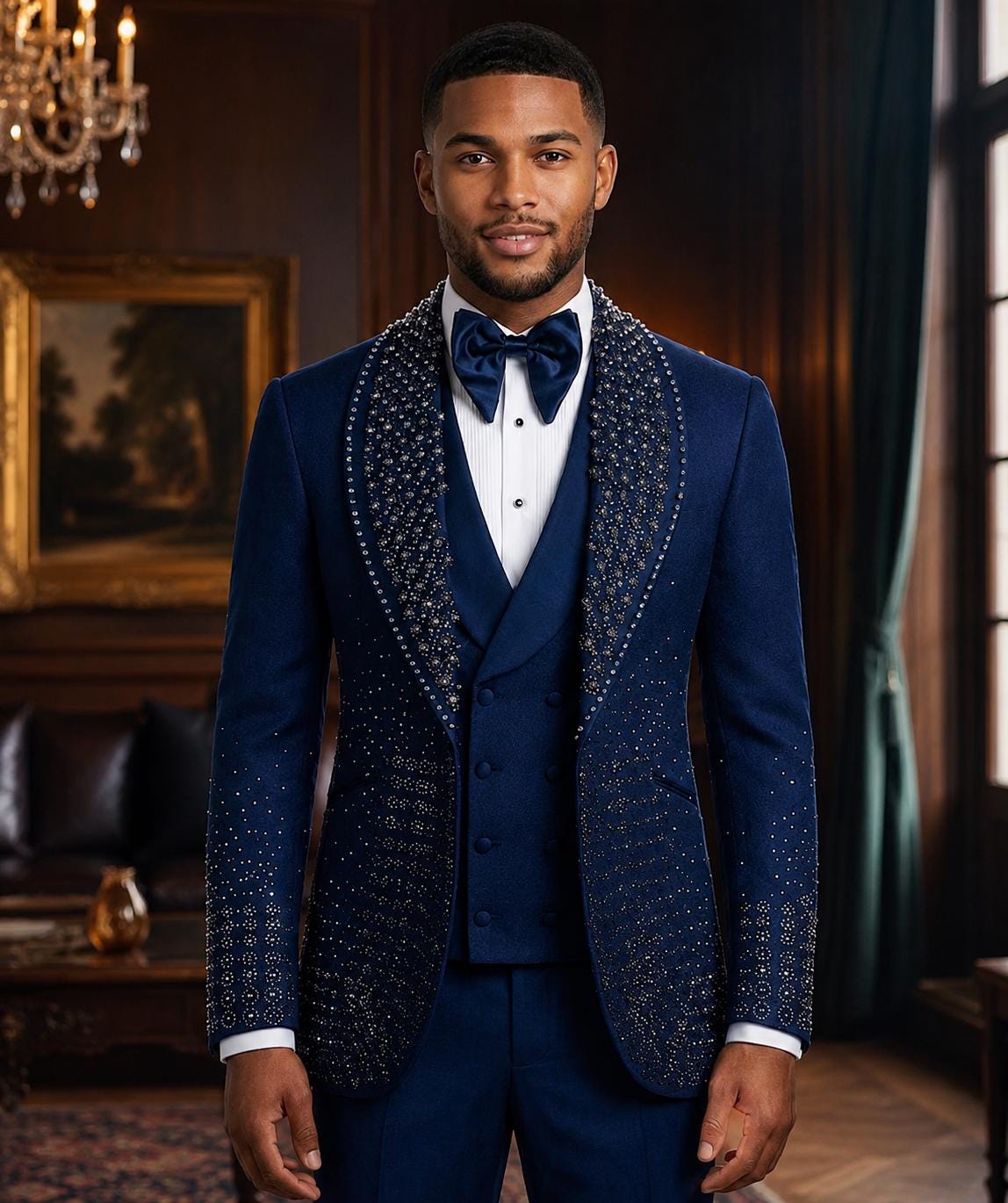 Luxury Royal Blue Rhinestone Tuxedo Suit for Men Designer Wedding & Prom Blazer Set