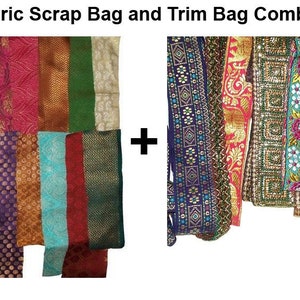 Perfect fabric remnants, crafting set ,fabric trim bag and fabric scrap bag combination set,crafting supplies,scrapbooking ,sewing projects