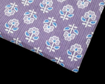 One yard of lavender and white floral printed cotton fabric,cotton fabric for summer dresses,Indian cotton fabric by the yard