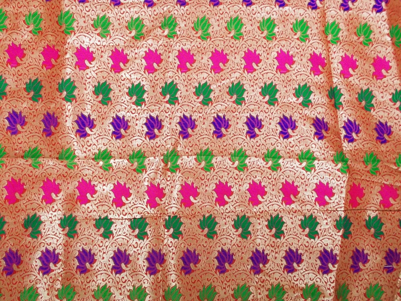 One yard of Indian sari Banarasi brocade in red and gold in a flower and vine pattern image 4