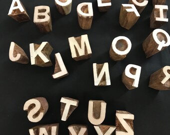 手作りの英語アルファベットブロック印刷スタンプの完全セット／印刷用