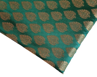 One yard Paisley teal green Indian Brocade Fabric by the Yard for DIY craft, drapery, upholstery, doll clothes, dress, sari, pillow cover,