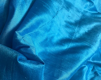 One yard irridiscent blue dupioni pure silk/raw silk fabric/silk fabric in blue