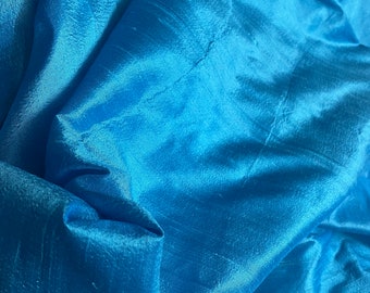 Iridiscent Blue Dupioni Silk Fabric by the Yard Pure Luxury Raw Silk for DIY Sewing, Wedding Gowns, Bridesmaid Dresses, Curtains, Upholstery