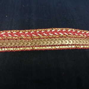 1&quot;/1,25 cm Roodgouden vlechtwerk met pailletten / zomen/bies/randlint/sari-bies cadeauverpakking/sari-lint