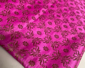 One yard pink and gold  Indian Brocade Fabric by the Yard for DIY craft, drapery, upholstery, doll clothes, dress, sari, pillow cover