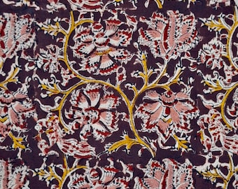 One meter Indian pure cotton Kalamkari fabric in maroon,mustard,pink and red