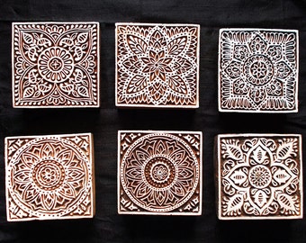 Set of 6 Square Indian block printing stamps/ wooden block for printing/textile pottery stamps/tjaps/ paper and fabric printing stamp
