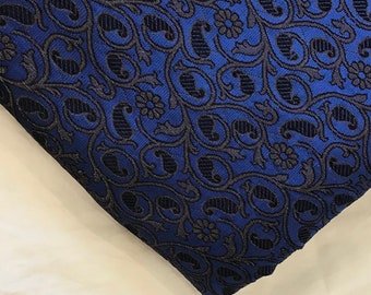 One yard Paisley royal blue Indian Brocade Fabric by the Yard for DIY craft, drapery, upholstery, doll clothes, dress, sari, pillow cover