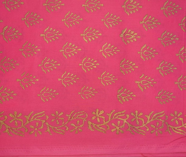 One yard of deep pink and gold block printed cotton fabric,cotton fabric for summer dresses,Indian cotton fabric