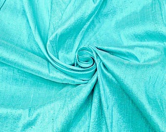 Turquoise blue Dupioni Silk Fabric by the Yard Pure Luxury Raw Silk for DIY Sewing, Wedding Gowns, Bridesmaid Dresses, Curtains, Upholstery