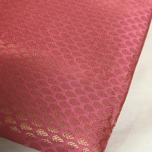 One yard of Indian brocade sari fabric in pink with gold droplet motif/Costume fabric/doll clothes fabric/dress fabric/Bena