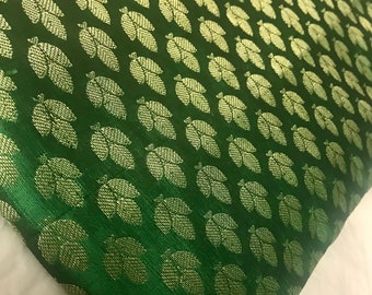 One yard Indian Brocade Fabric in  green /fabric by the Yard for DIY craft, drapery, , doll clothes, dress, pillow cover