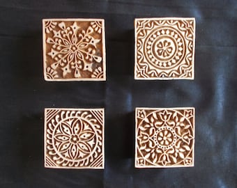 Set of 4 Square Indian block printing stamps/ wooden block for printing/ paper and fabric printing stamp