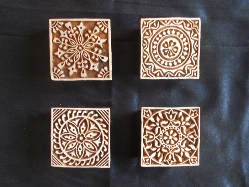 Set of 4 Square Indian Block Printing Stamps/ Wooden Block for Etsy