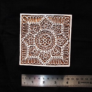 Square Indian block printing stamps/hand carved Indian wooden block for printing/textile pottery stamp/tjap paper fabric printing stamp image 3
