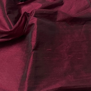 One yard of wine red with a tinge of black 100 percent pure dupioni silk/ raw silk fabric /Silk fabric by the fabric