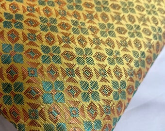 One yard yellow and blue Indian sari Brocade in a flower pattern/DIY fabric by the yard  / Banarasi brocade/ costume, dress fabric