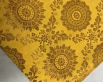 One yard Yellow with Gold Indian sari Brocade in a flower pattern/DIY fabric by the yard for / Banarasi brocade/ costume, dress fabric