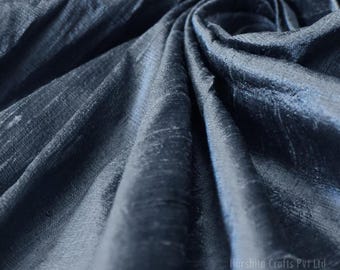 Steel blue grey  Dupioni Silk Fabric by the Yard Pure Raw Silk for DIY Sewing, Wedding Gowns, Bridesmaid Dresses, Curtains, Upholstery