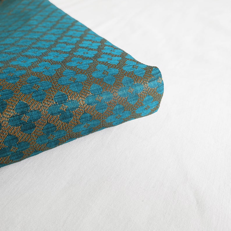 pillow covers One yard turquoise green Indian Brocade Fabric by the Yard for DIY craft upholstery drapery doll clothes dress sari
