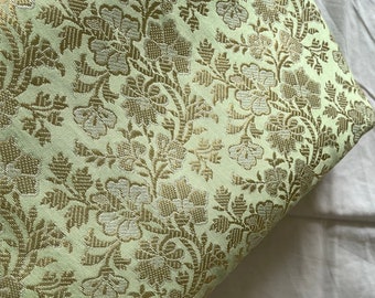 One yard pastel green and light gold  Indian sari Brocade in a flower vine pattern/DIY fabric by the yard  / Banarasi /costume,dress fabric