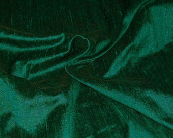 Bottle Green Dupioni Silk Fabric by the Yard Pure Luxury Raw Silk for DIY Sewing, Wedding Gowns, Bridesmaid Dresses, Curtains, Upholstery