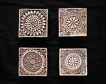 Set of 4 Square Indian block printing stamps/ wooden block for printing/ paper and fabric printing stamp