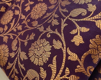 One yard Indigo Copper Gold Indian sari Brocade in a flower vine pattern/DIY fabric by the yard  / Banarasi brocade/ costume,dress fabric