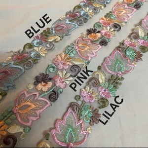 By the yard embroidered Trim on net fabric  1.2”/3.5 cms  Wide Indian Fabric Border for Saree, Sewing, Wedding Dress, Costume Home Decor DIY