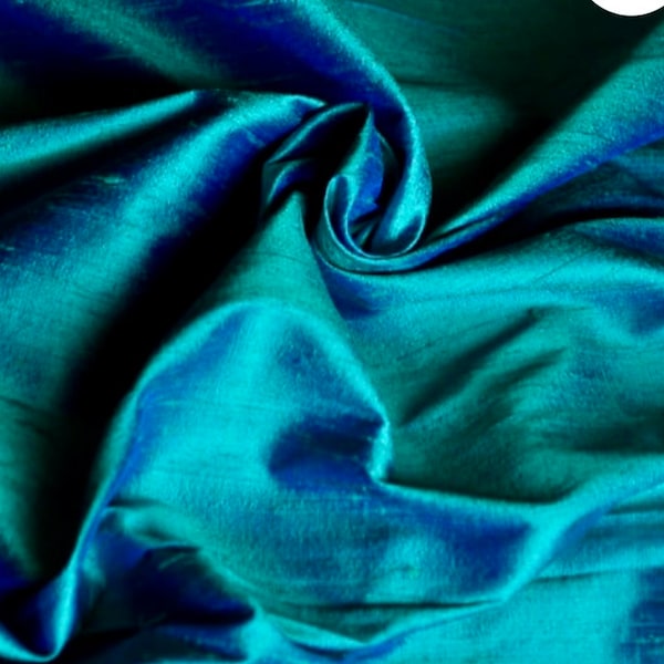 One  yard of dual of peacock blue and green 100 percent pure dupioni silk/ raw silk fabric /Silk fabric by the fabric