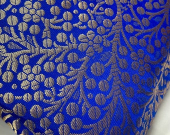 One yard royal blue Indian Brocade Fabric by the Yard for DIY craft, drapery, upholstery, doll clothes, dress, sari, pillow cover