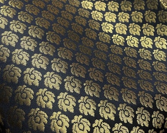 Black copper gold  Indian Brocade Fabric by the Yard for DIY craft, drapery, upholstery, doll clothes, dress, sari, pillow cover
