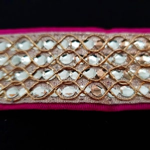 Nine yards 1.25”/3.2 cms Decorative Indian sari border in pink and gold /hemming lace,trim/edging ribbon trim by yardage / embellishment