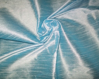 One yard iridescent light blue 100% pure dupioni silk/cobalt grey raw silk/silk fabric