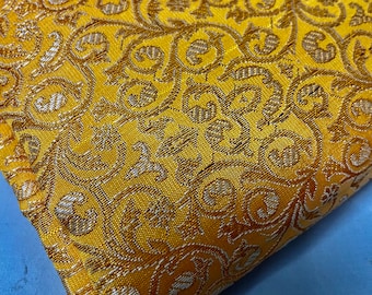 One yard sunset yellow regal /royal   Indian Brocade Fabric by the Yard for DIY craft, drapery, upholstery, doll clothes, dress, sari