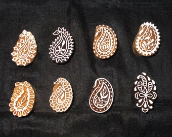 Set of 8 Mini Paisley pottery stamps/tjap /small Indian block printing stamps/ wooden block for printing/ paper and fabric printing stamp