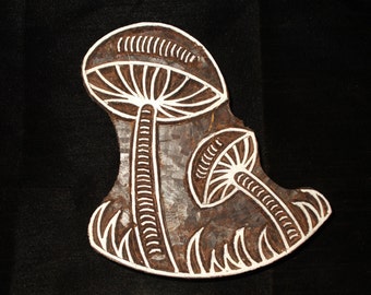 Mushroom plant pottery stamp/tjap/hand carved Indian block printing stamps/wooden block for printing/ paper and fabric printing stamp