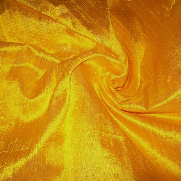 One yard of 100% pure dupioni silk in deep yellow/silk fabric