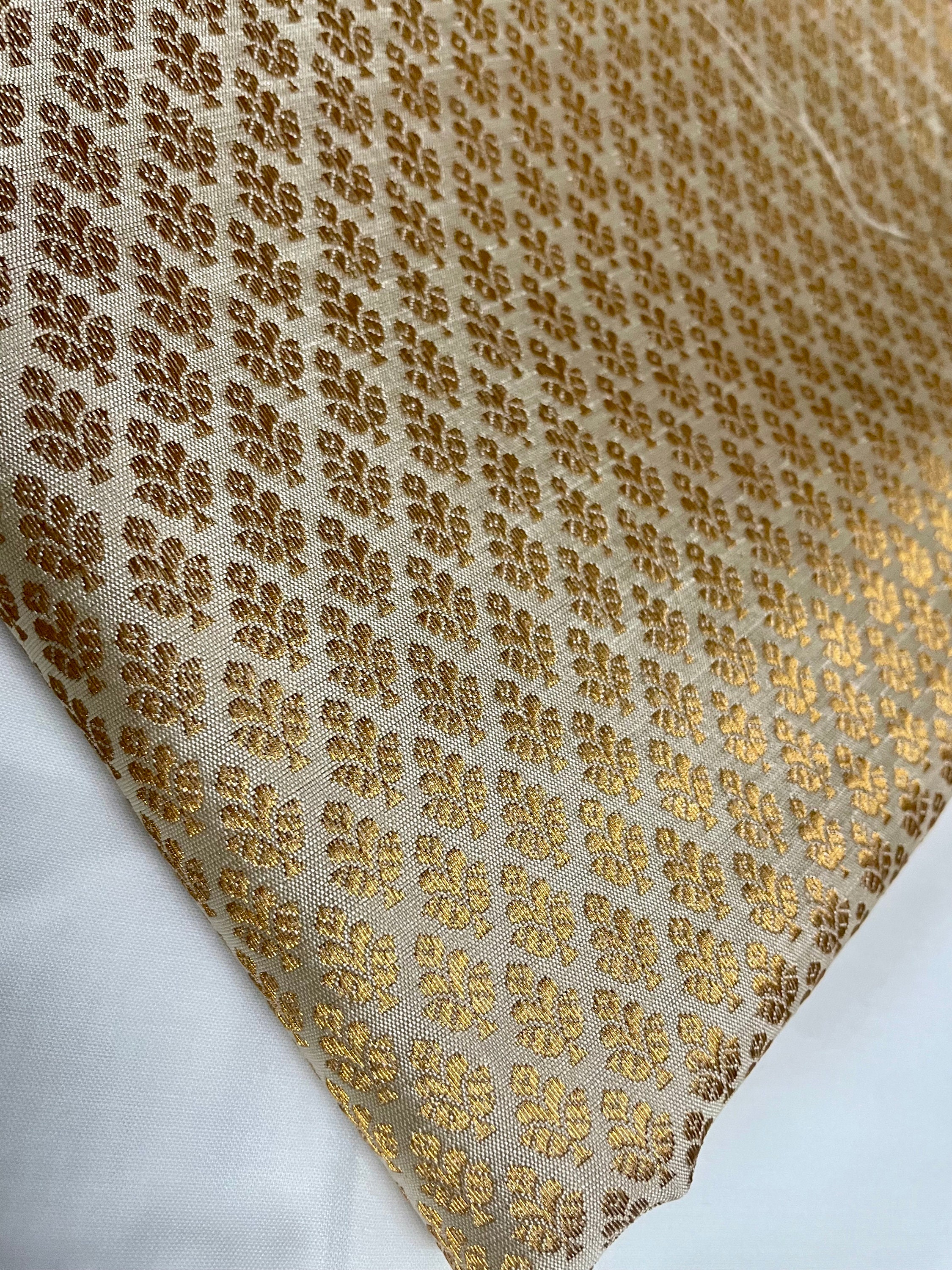 One yard off white with Gold motif Brocade fabric/ benarasi brocade/Indian sari fabric/costume brocade/doll clothes fabric