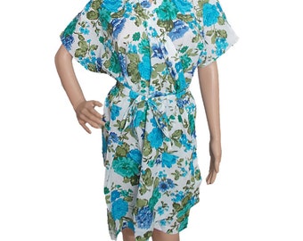 Blue floral robe  (Getting ready robes, Nursing mothers, Lounge wear, Beach cover up, Bridesmaids Gifts)