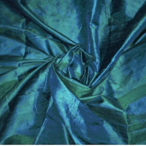 Tissu de soie Dupioni bleu sarcelle vert par mètre Soie brute de luxe pure pour la couture DIY, robes de mariée, robes de demoiselle d'honneur, rideaux, tissus d'ameublement