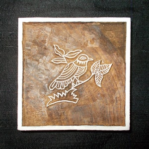 Bird Motif in a square hand carved Indian block printing stamp/tjap/textile pottery stamp/wooden block for printing on paper and fabric